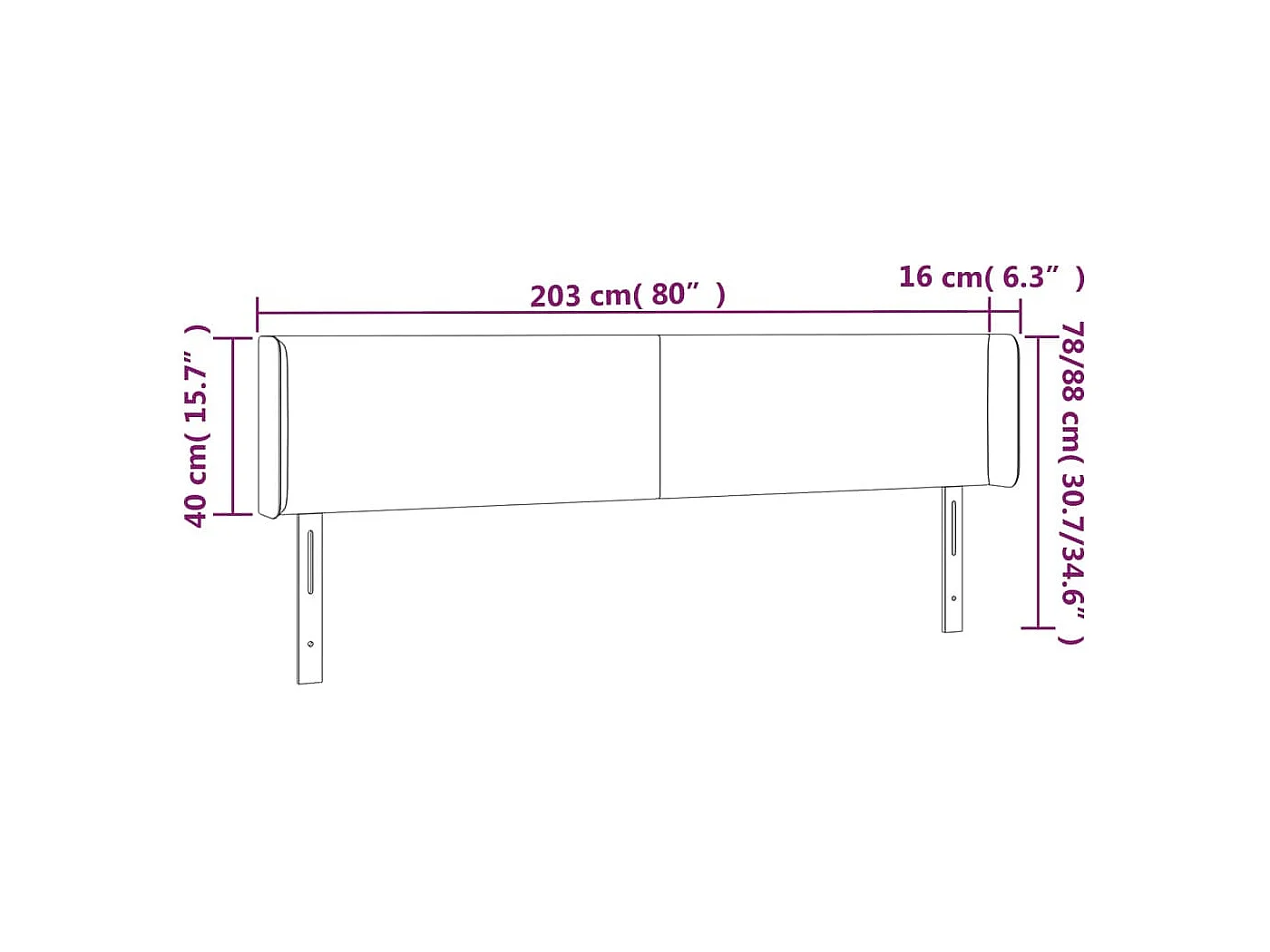 Tête de lit à LED Vert foncé 203x16x78/88 cm Velours