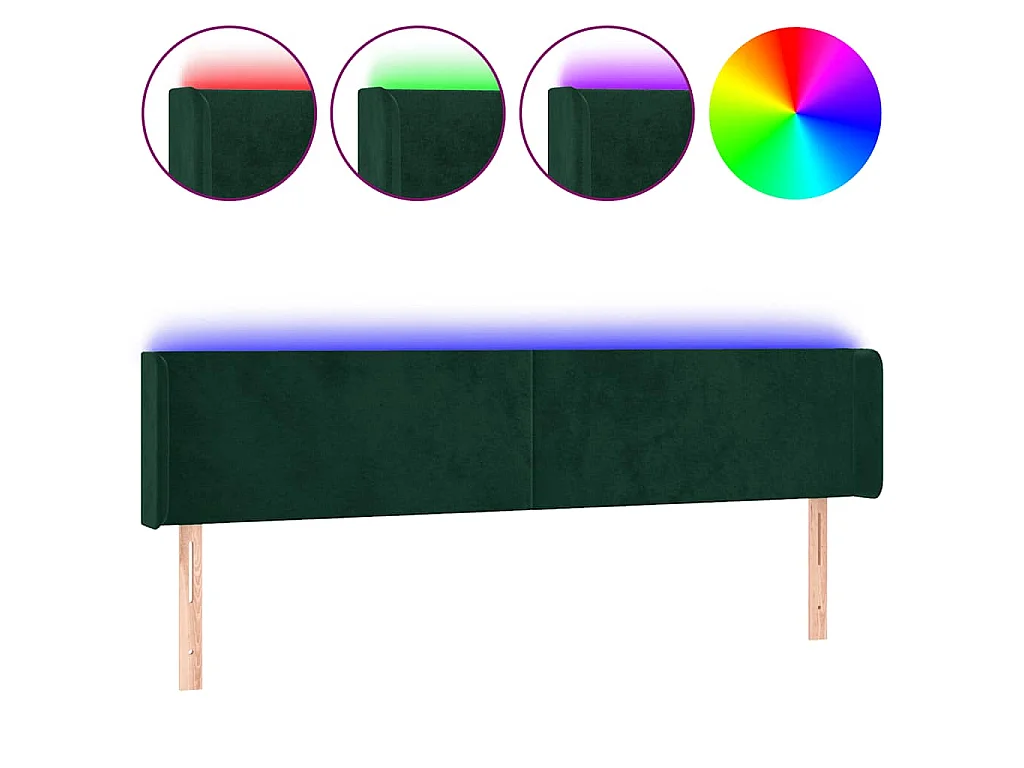 Tête de lit à LED Vert foncé 203x16x78/88 cm Velours