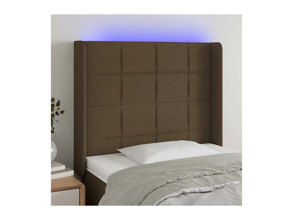 Tête de lit à LED Marron foncé 103x16x118/128 cm Tissu
