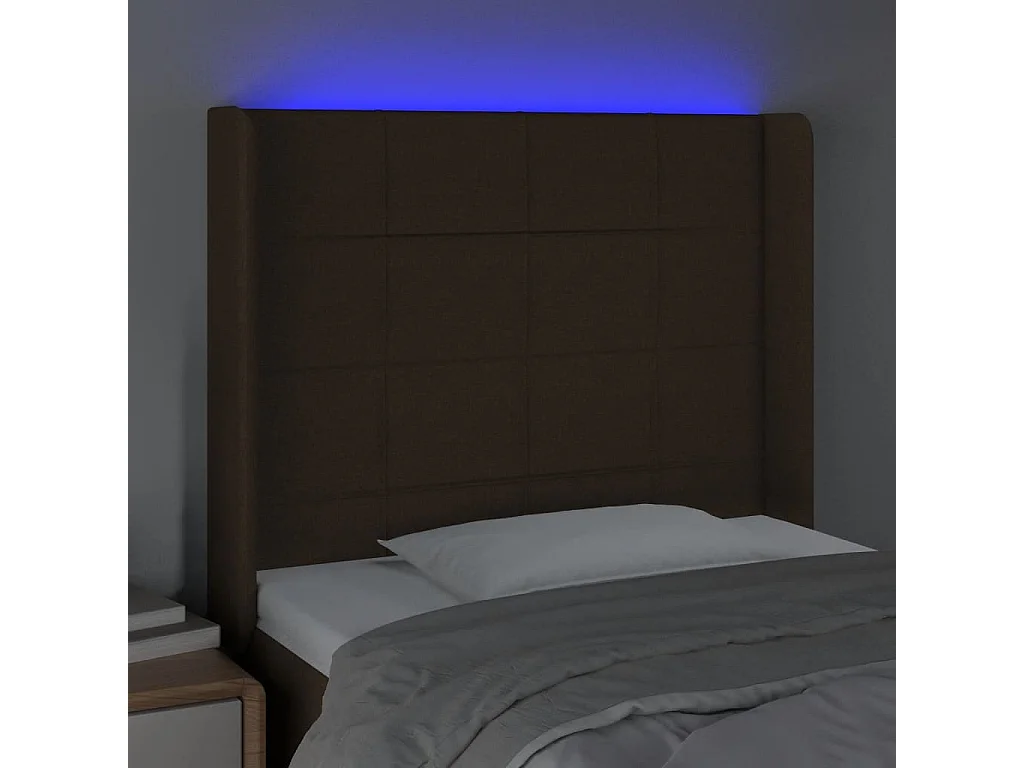 Hoofdbord LED 103x16x118/128 cm stof donkerbruin