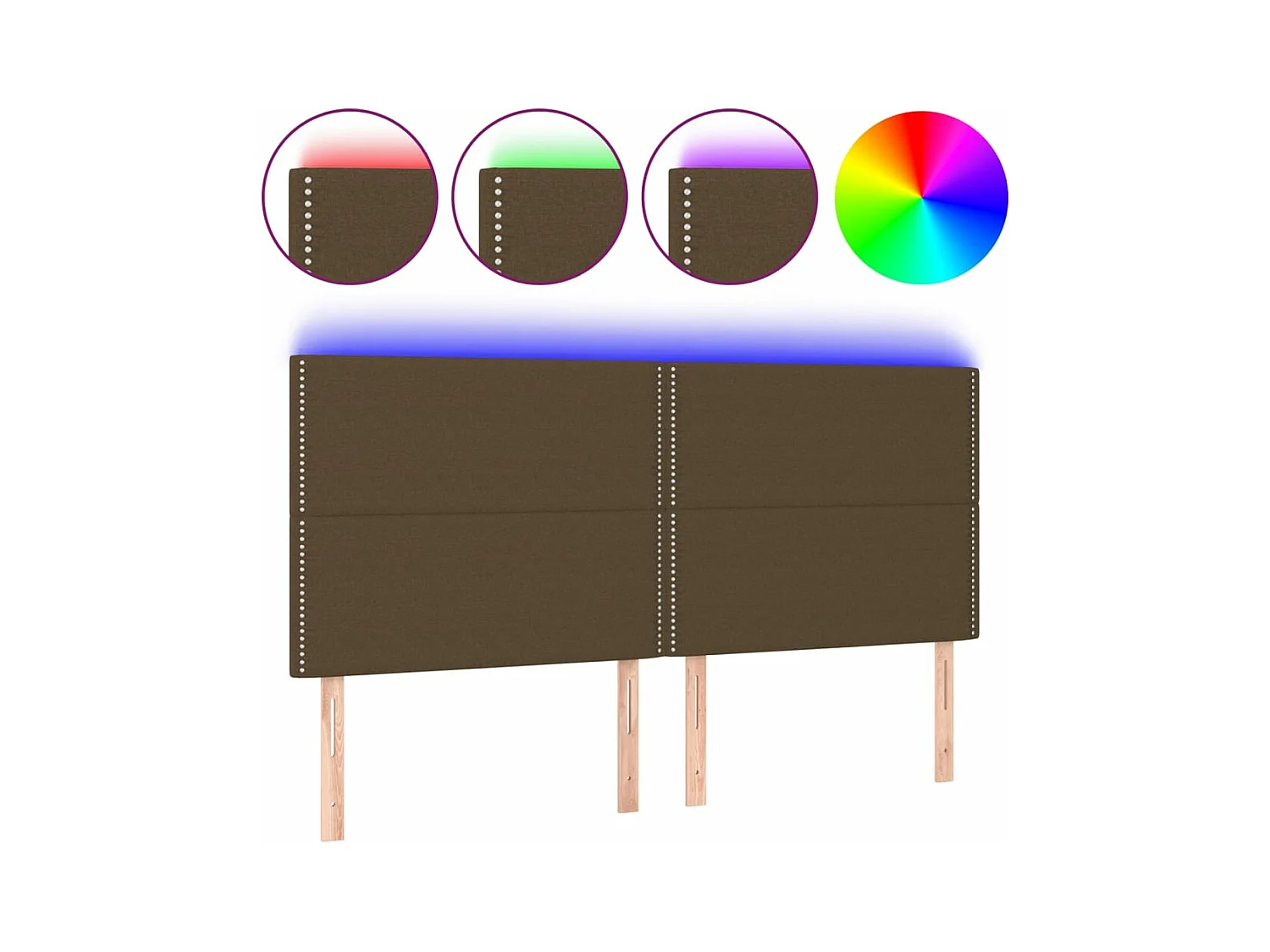 Tête de lit à LED Marron foncé 200x5x118/128 cm Tissu