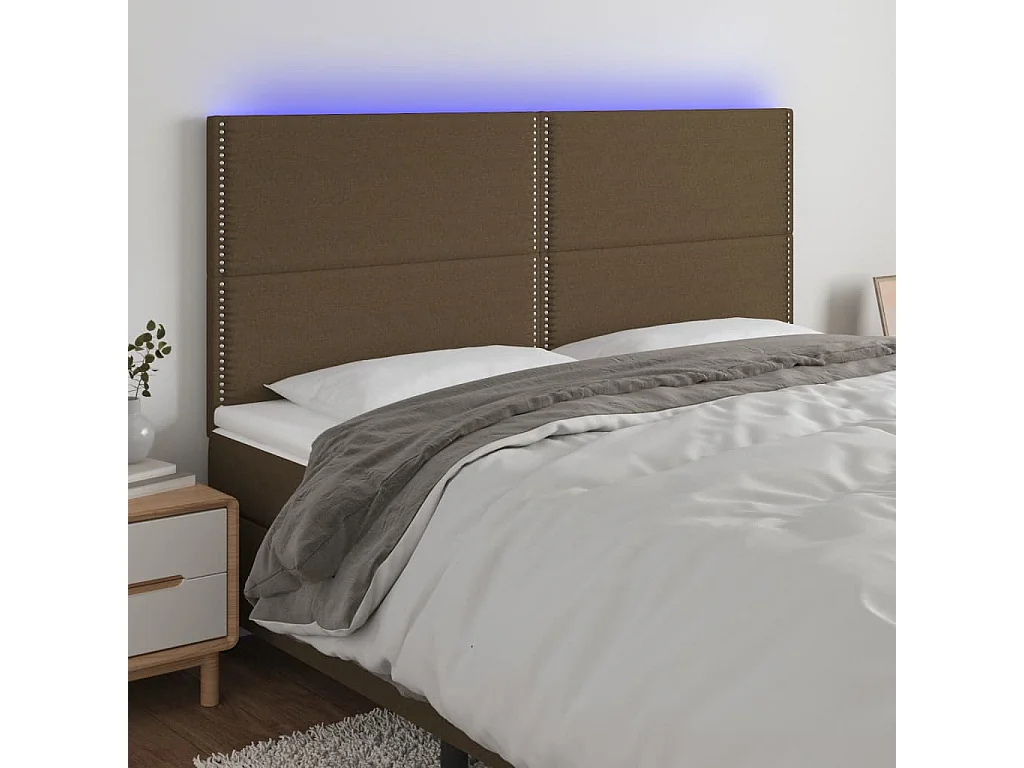 Testiera a LED Marrone scuro 200x5x118/128cm in Tessuto