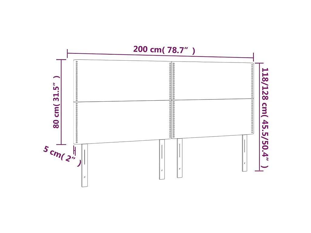 Testiera a LED Marrone scuro 200x5x118/128cm in Tessuto