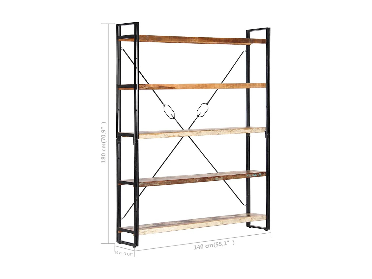 Boekenkast met 5 schappen 140x30x180 cm massief gerecycled hout