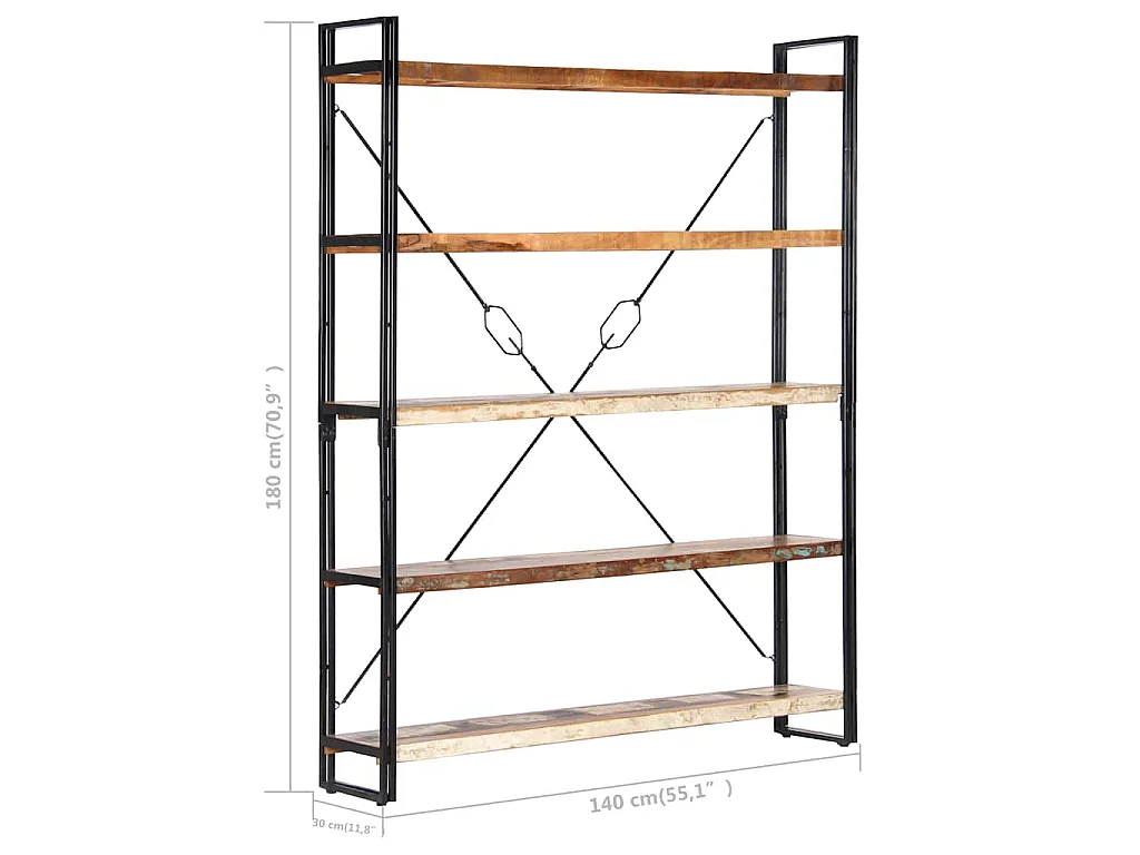 Estantería de 5 niveles madera maciza reciclada 140x30x180 cm