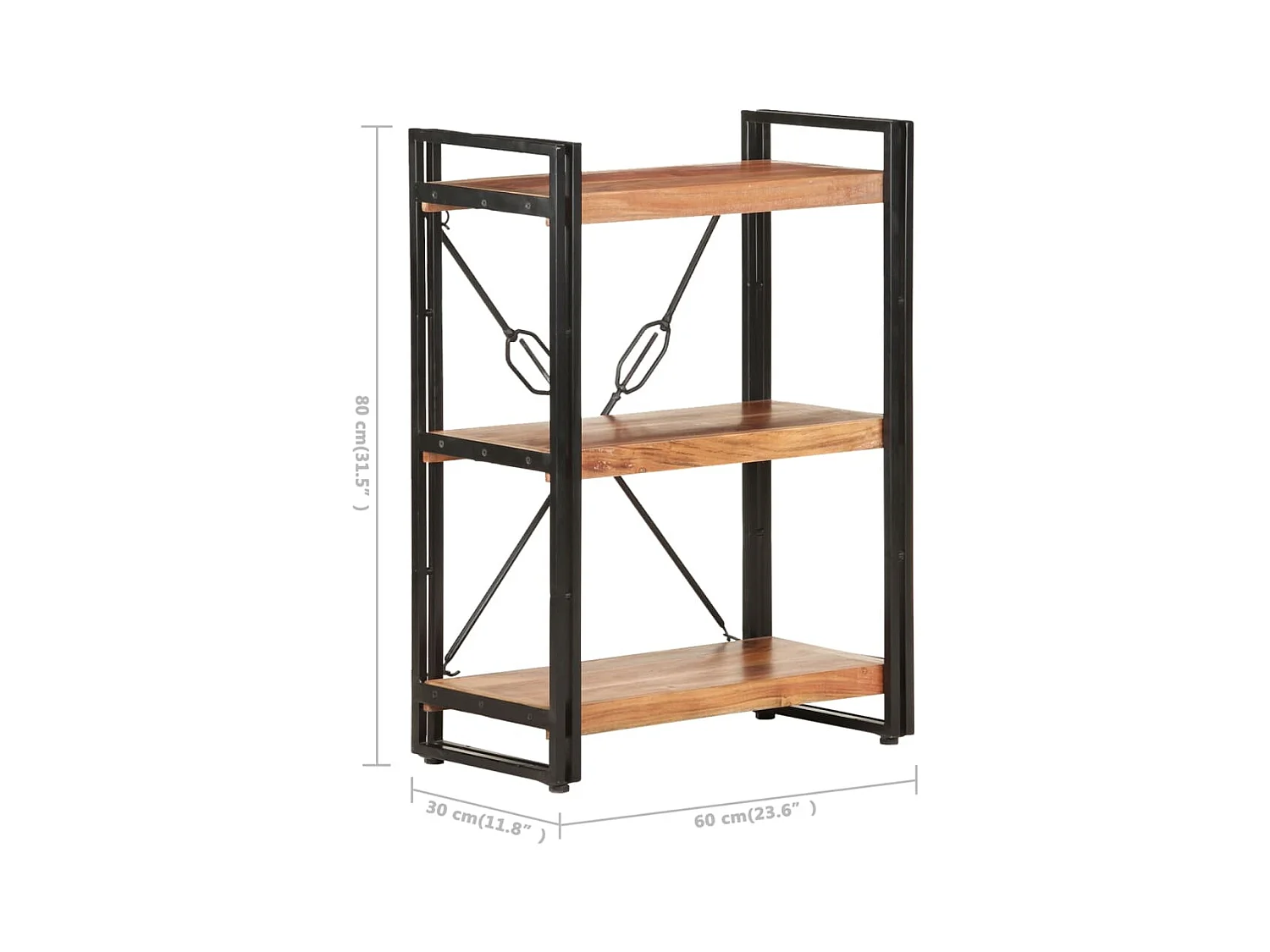 Estante com 3 prateleiras 60x30x80 cm madeira de acácia maciça