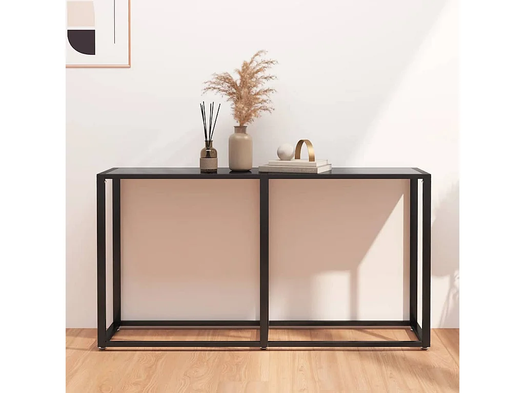Tavolo Consolle Nero 140x35x75,5 cm in Vetro Temperato