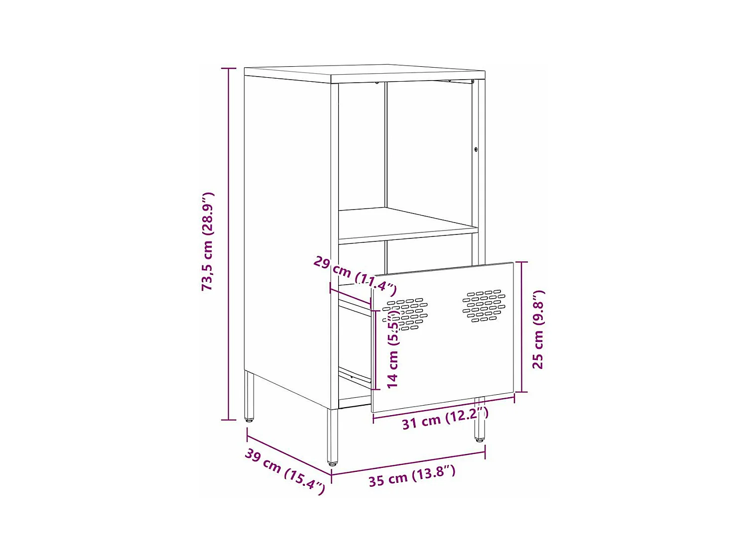 Buffet noir 35x39x73,5 cm acier laminé à froid