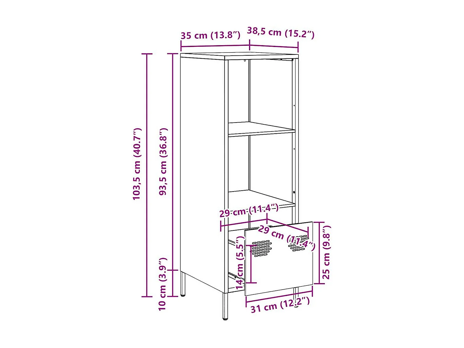 Buffet vert olive 35x39x103,5 cm acier