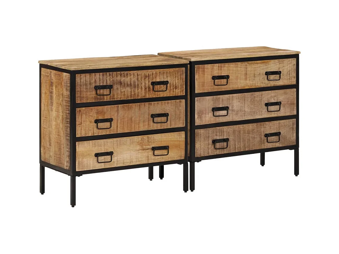 Buffets 2 pcs 70x35x70 cm bois de manguier brut massif