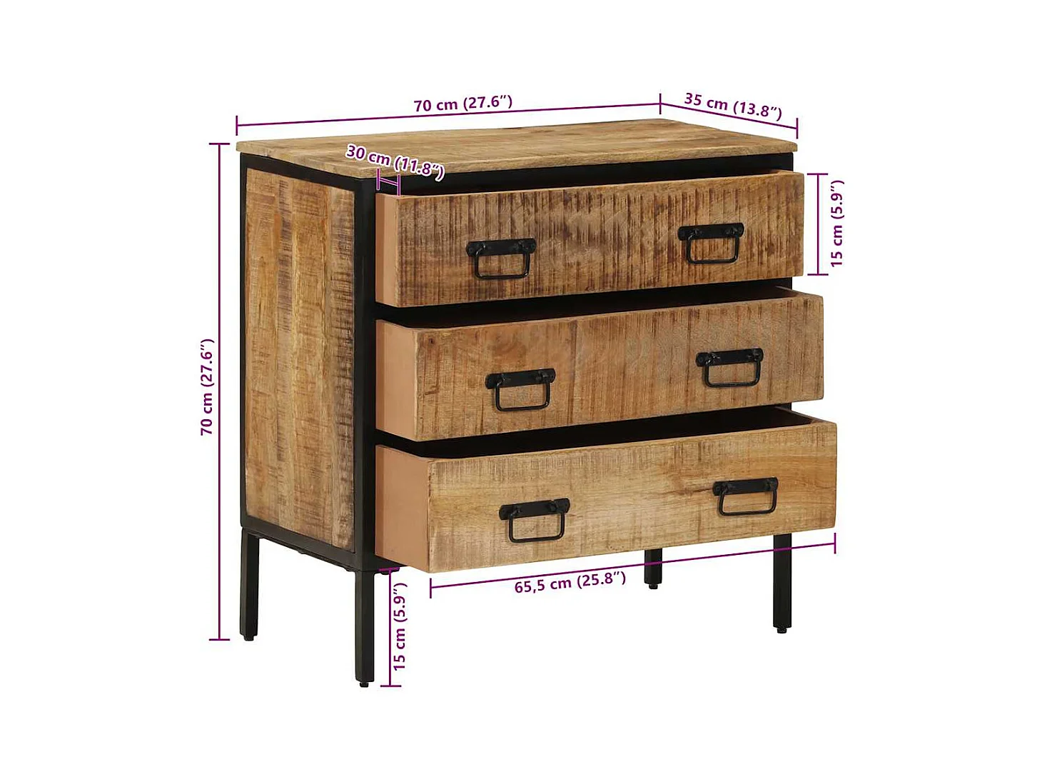 Buffets 2 pcs 70x35x70 cm bois de manguier brut massif