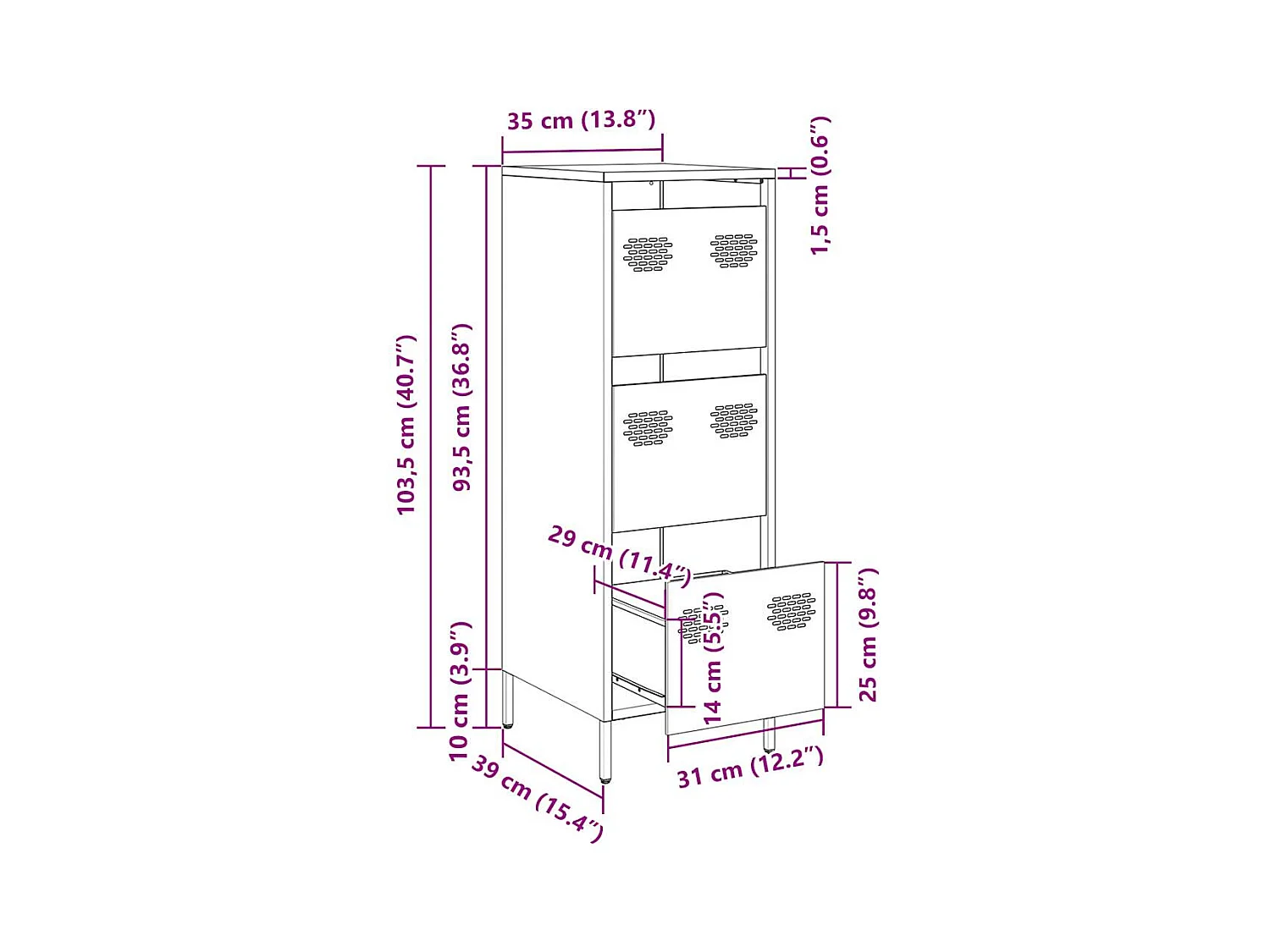 Buffet haut noir 39x35x103,5 cm acier