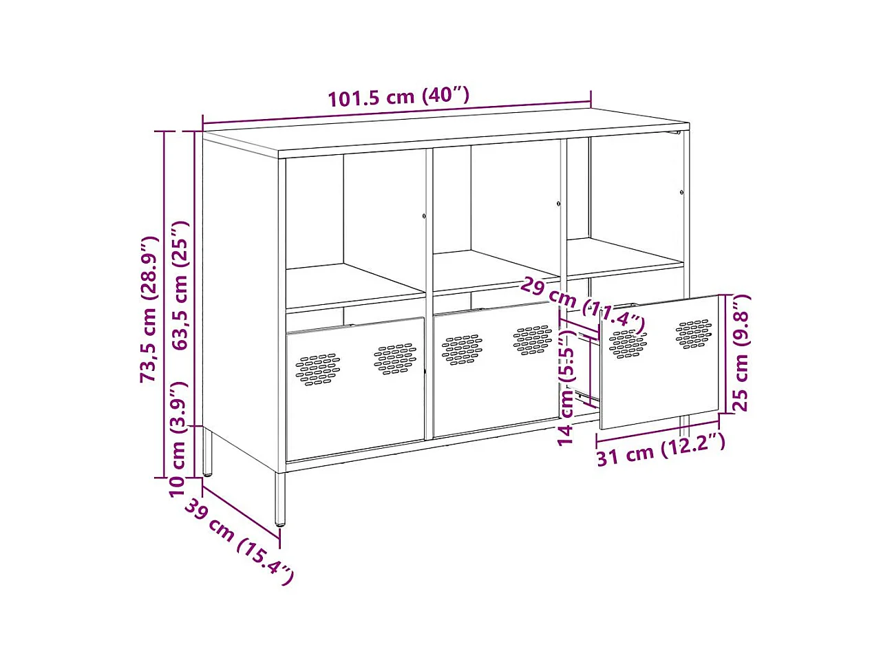 Dressoir 101,5x39x73,5 cm koudgewalst staal olijfgroen
