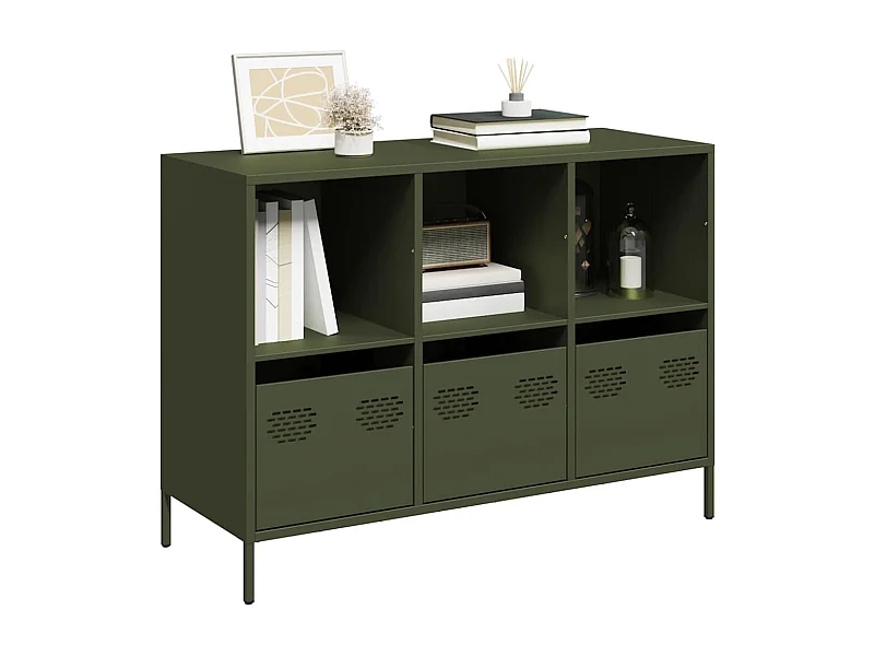 Credenza Verde Oliva 101,5x39x73,5 cm Acciaio Laminato a Freddo