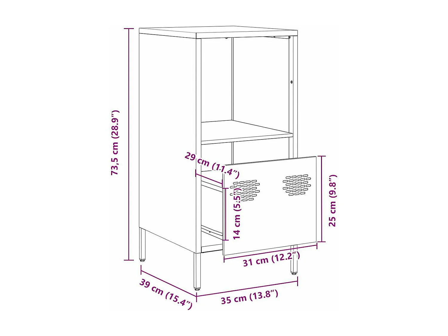 Buffet vert olive 35x39x73,5 cm acier laminé à froid
