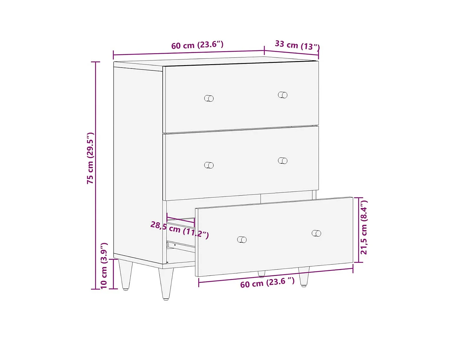 Móvel de apoio 60x33x75 cm madeira de mangueira maciça