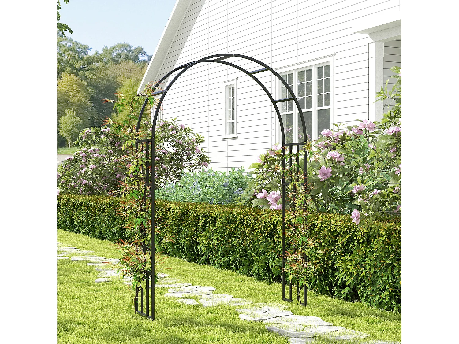 Arche de jardin arche à rosiers style fer forgé dim. 150L x 40l x 223H cm métal époxy noir