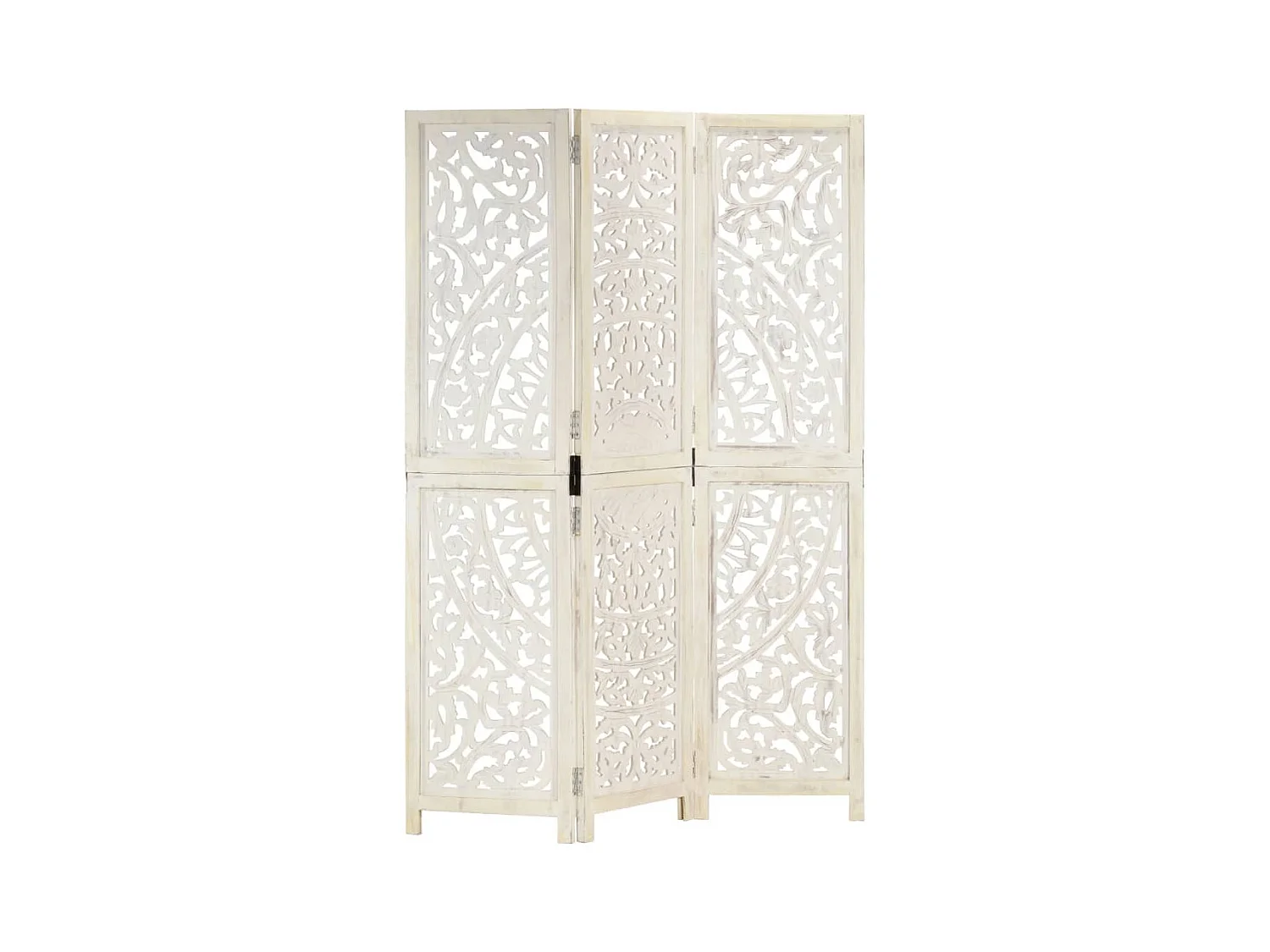 Kamerscherm met 3 panelen handgesneden 120x165 cm mangohout wit