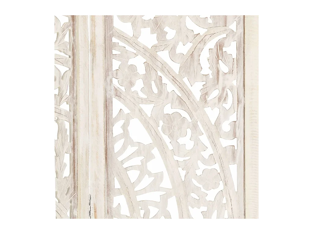 Kamerscherm met 3 panelen handgesneden 120x165 cm mangohout wit