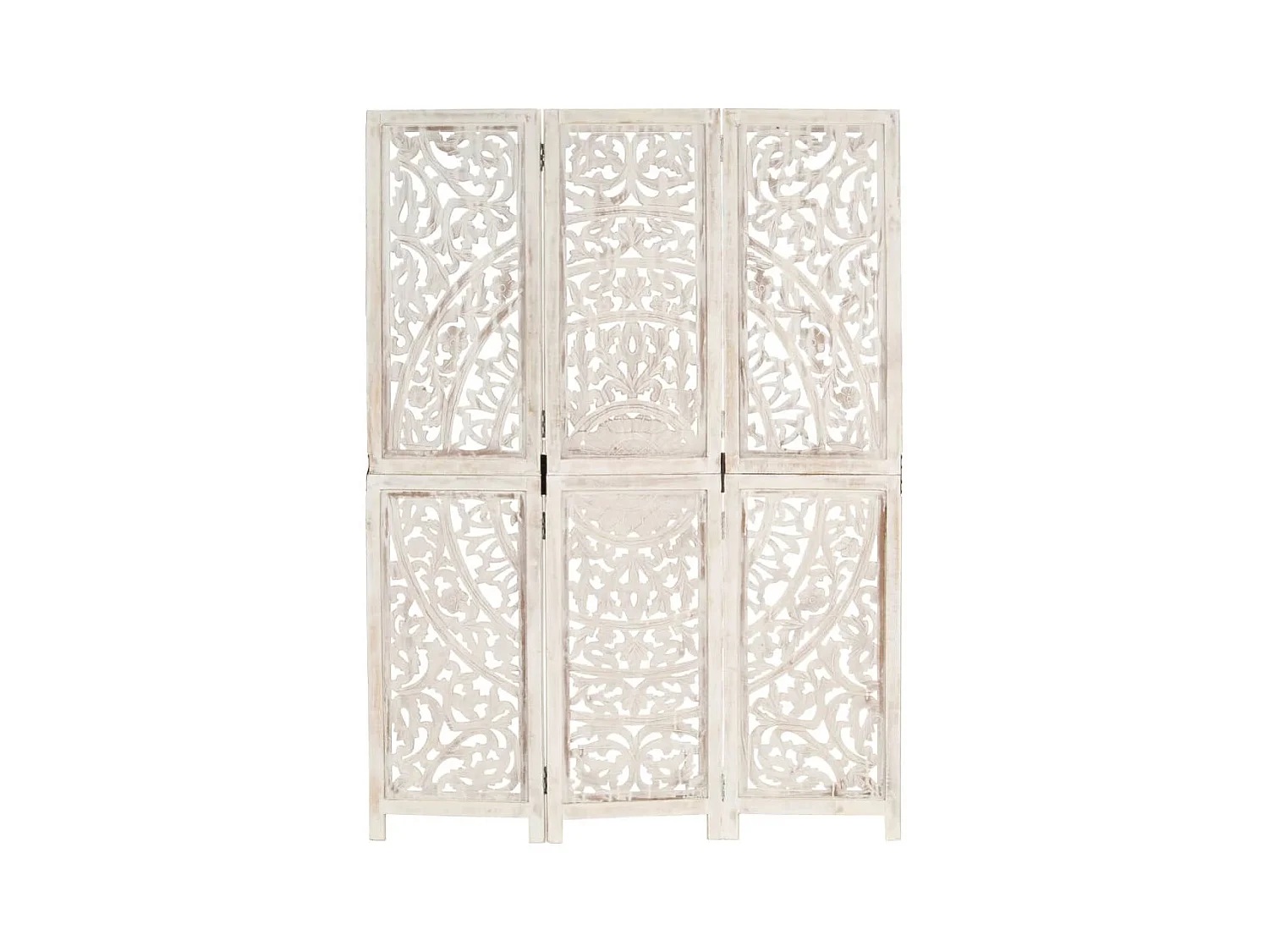 Kamerscherm met 3 panelen handgesneden 120x165 cm mangohout wit