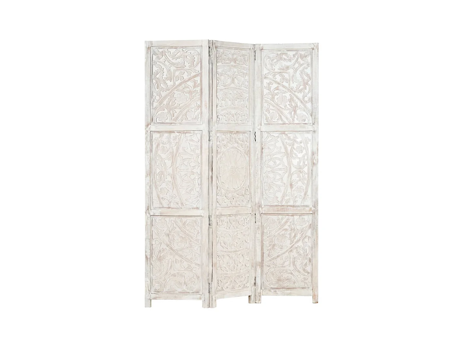 Kamerscherm met 3 panelen handgesneden 120x165 cm mangohout wit