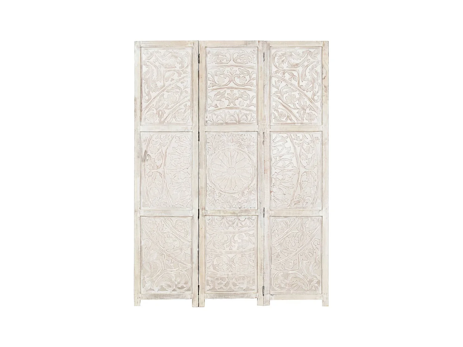 Kamerscherm met 3 panelen handgesneden 120x165 cm mangohout wit