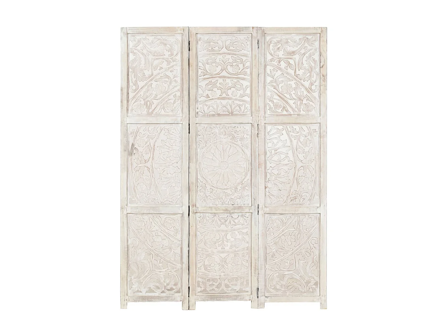 Cloison de séparation 3 panneaux Blanc 120x165 cm Bois manguier