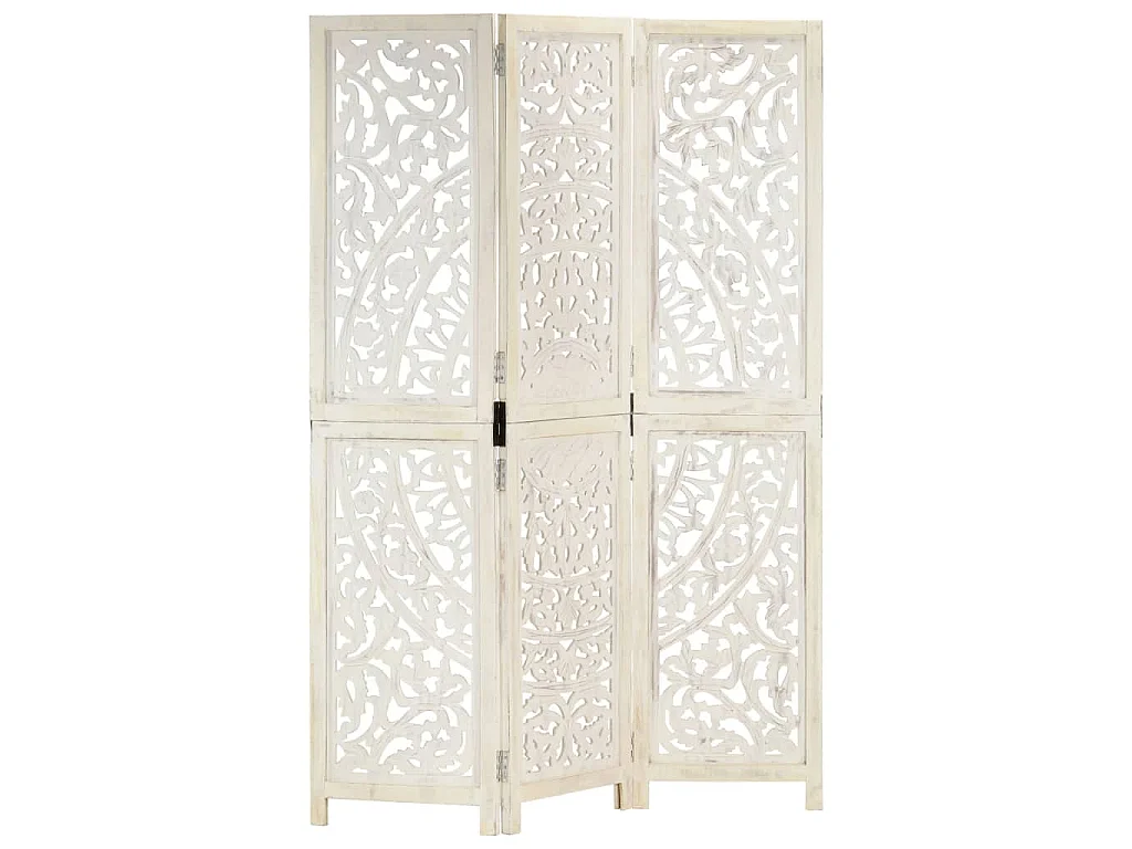 Divisorio 3 Pannelli Intagliato Bianco 120x165cm Mango Massello