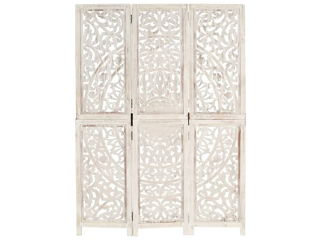 Divisorio 3 Pannelli Intagliato Bianco 120x165cm Mango Massello