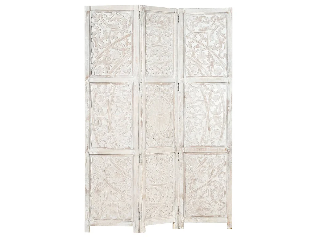 Divisorio 3 Pannelli Intagliato Bianco 120x165cm Mango Massello