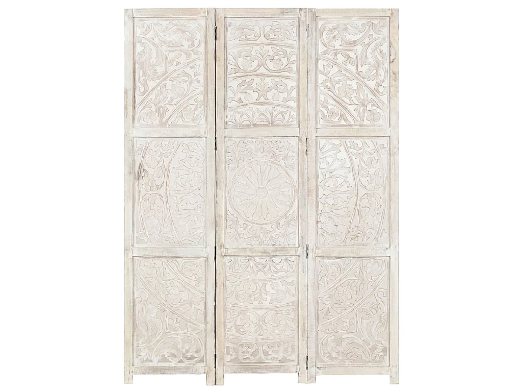 Divisorio 3 Pannelli Intagliato Bianco 120x165cm Mango Massello