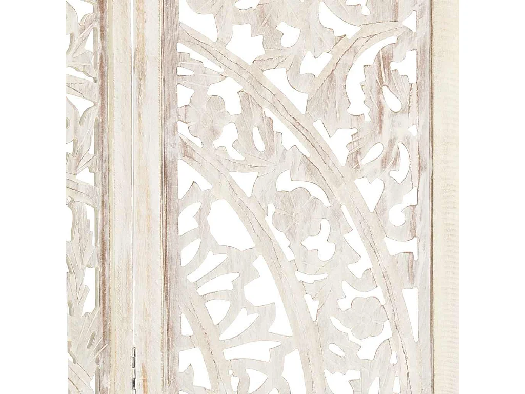 Divisorio 3 Pannelli Intagliato Bianco 120x165cm Mango Massello