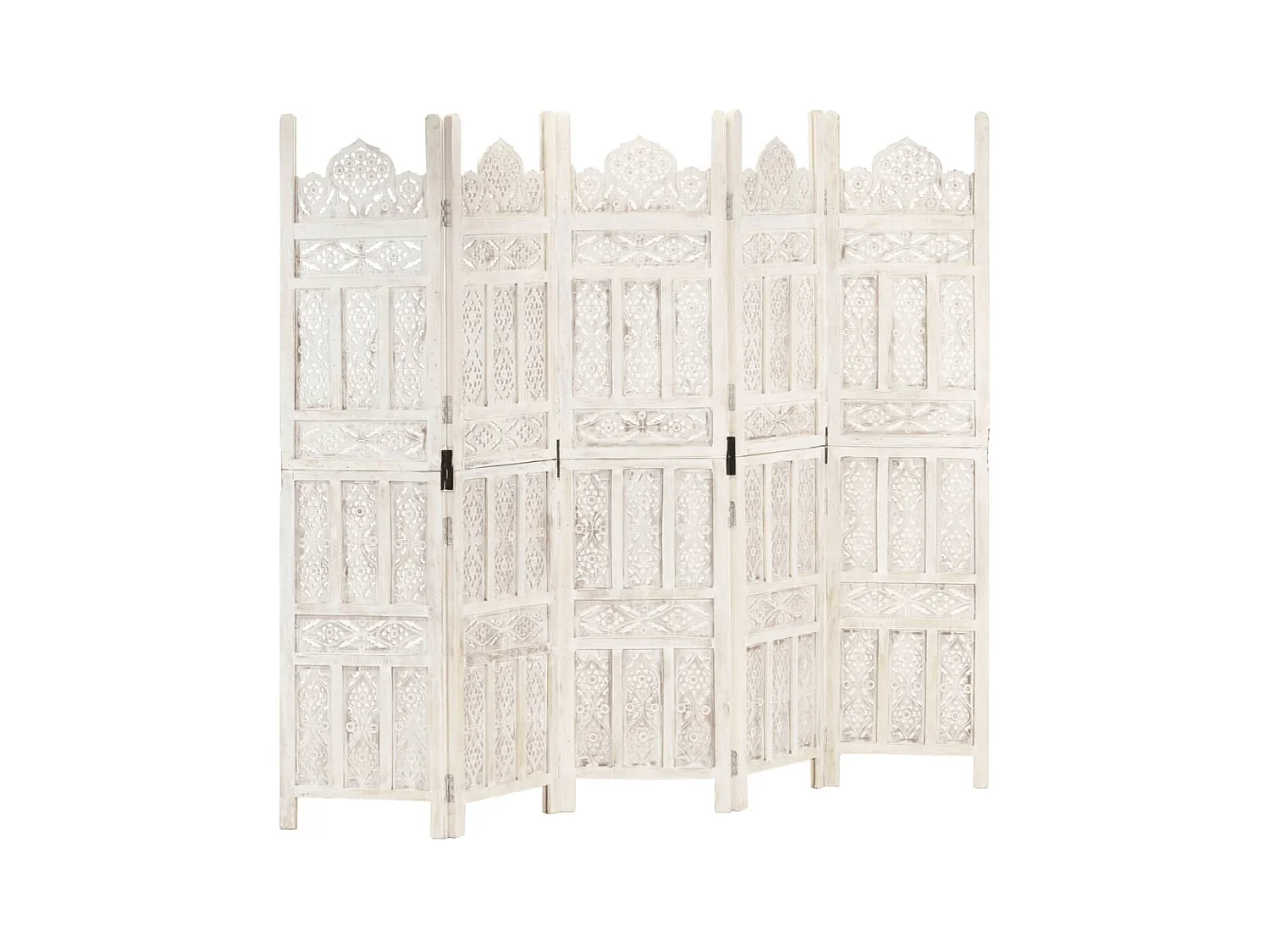 Cloison de séparation 5 panneaux Blanc 200x165 cm Bois manguier