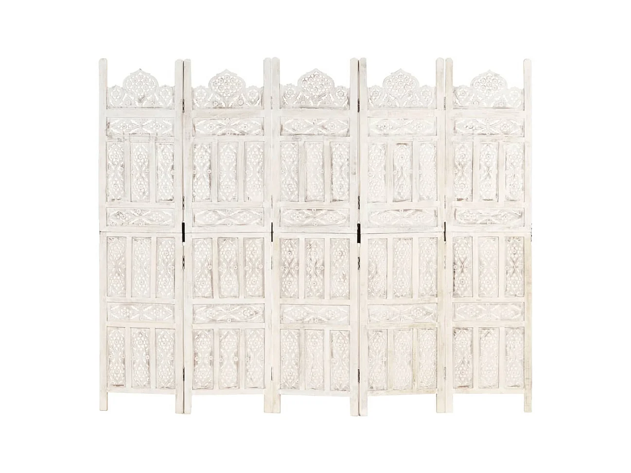 Cloison de séparation 5 panneaux Blanc 200x165 cm Bois manguier