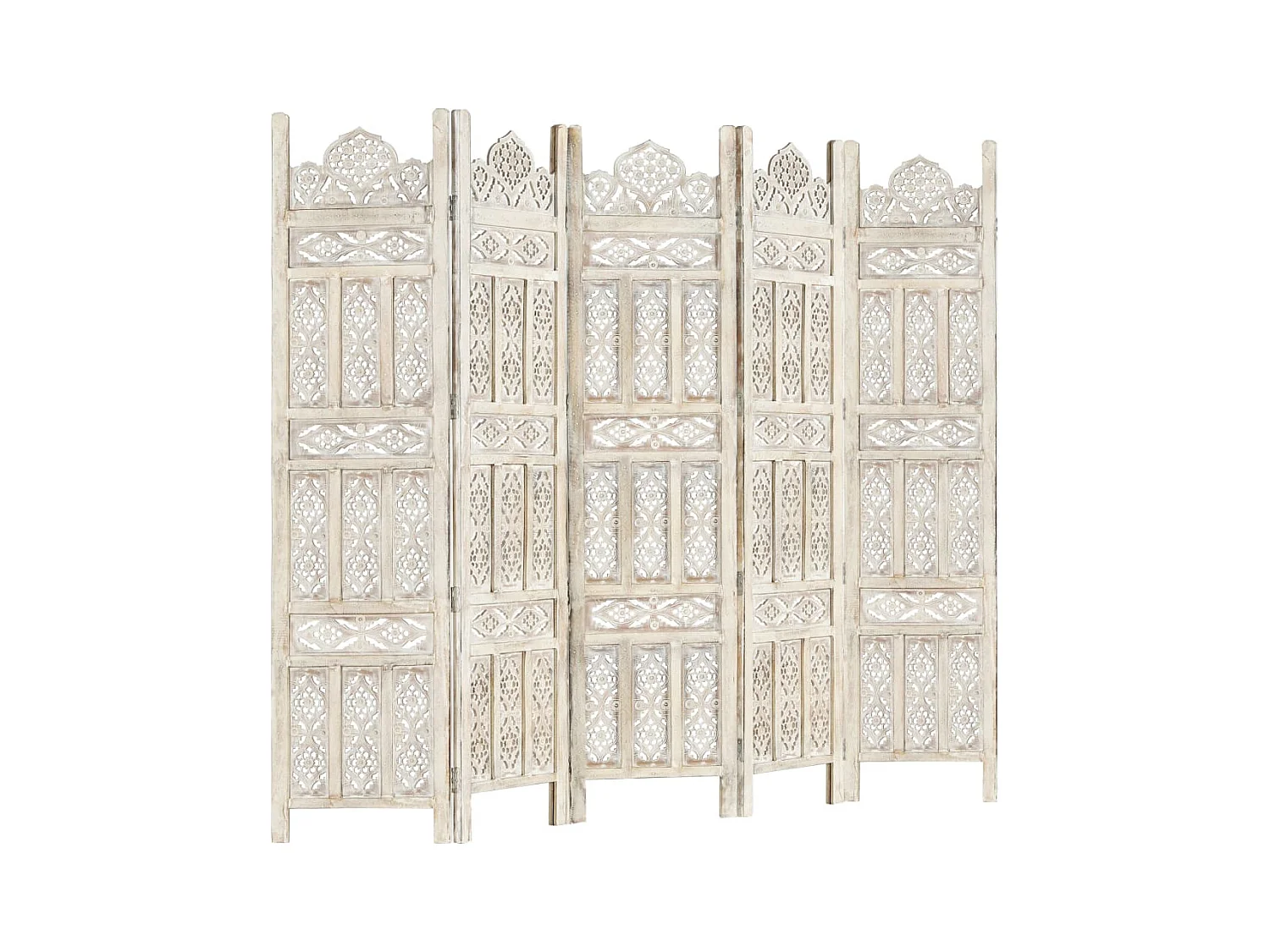 Cloison de séparation 5 panneaux Blanc 200x165 cm Bois manguier