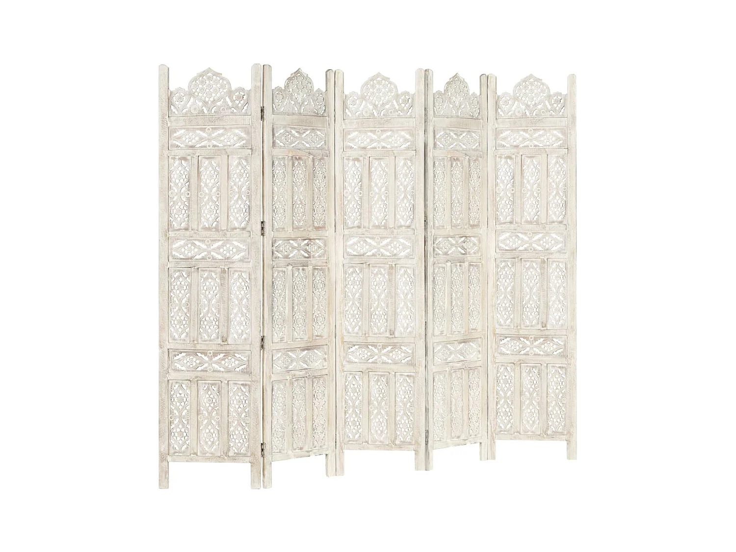 Cloison de séparation 5 panneaux Blanc 200x165 cm Bois manguier