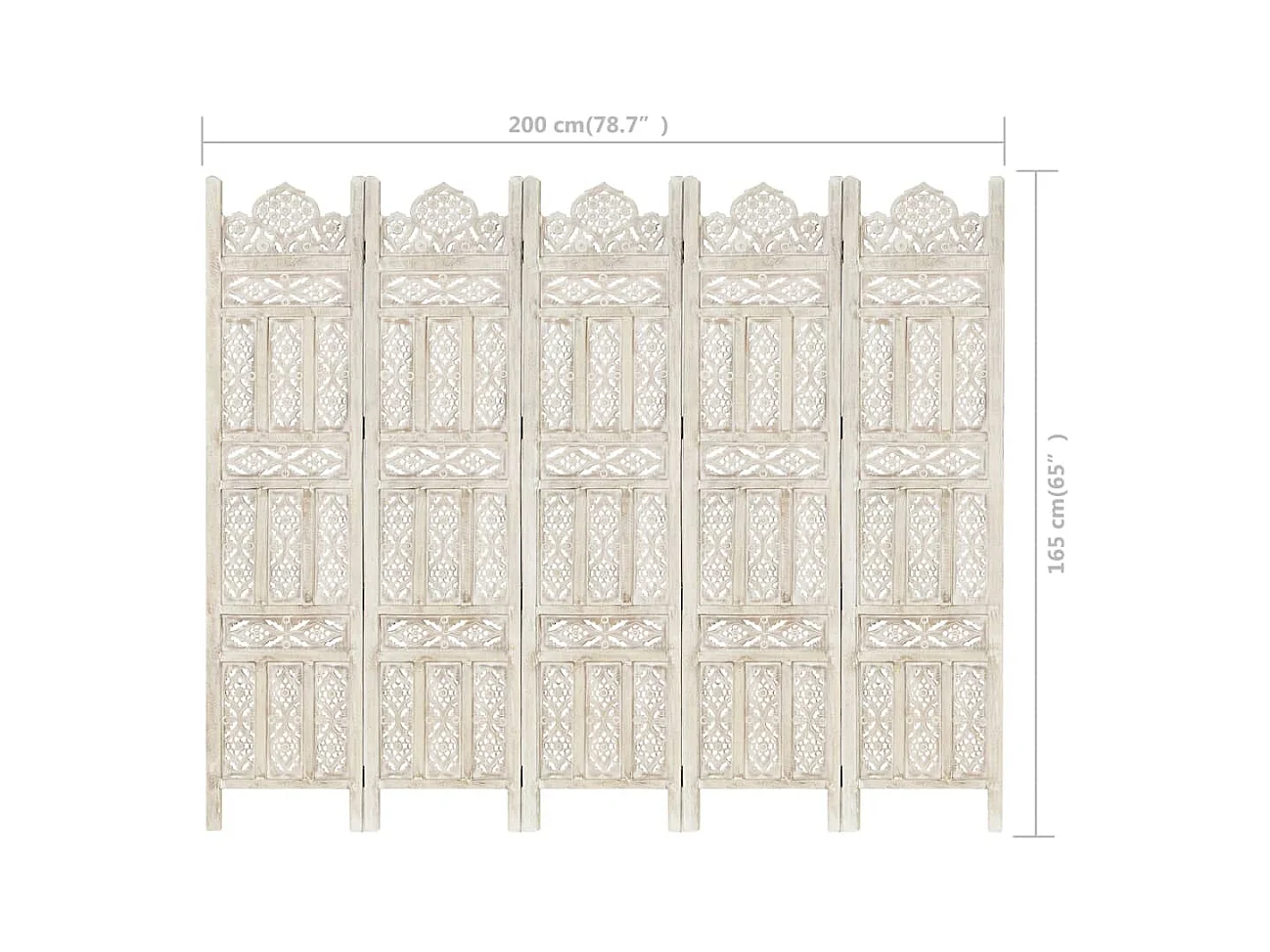 Cloison de séparation 5 panneaux Blanc 200x165 cm Bois manguier