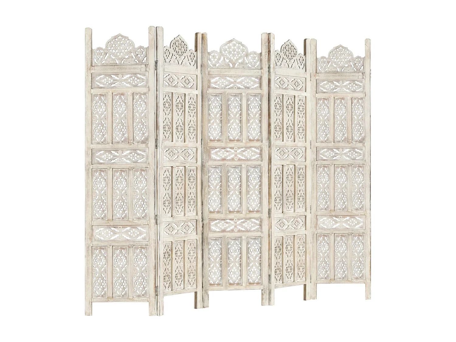 Kamerscherm met 5 panelen handgesneden 200x165 cm mangohout wit