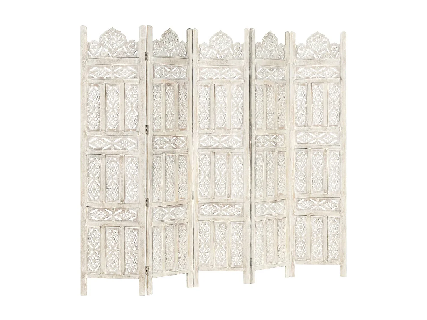 Kamerscherm met 5 panelen handgesneden 200x165 cm mangohout wit