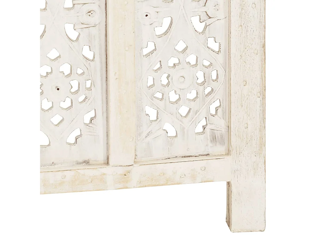 Divisorio 5 Pannelli Intagliato Bianco 200x165cm Mango Massello