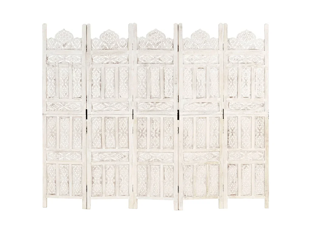 Divisorio 5 Pannelli Intagliato Bianco 200x165cm Mango Massello