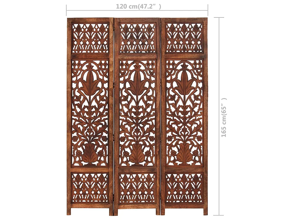Paravent 3 panneaux Marron 120x165cm Bois manguier