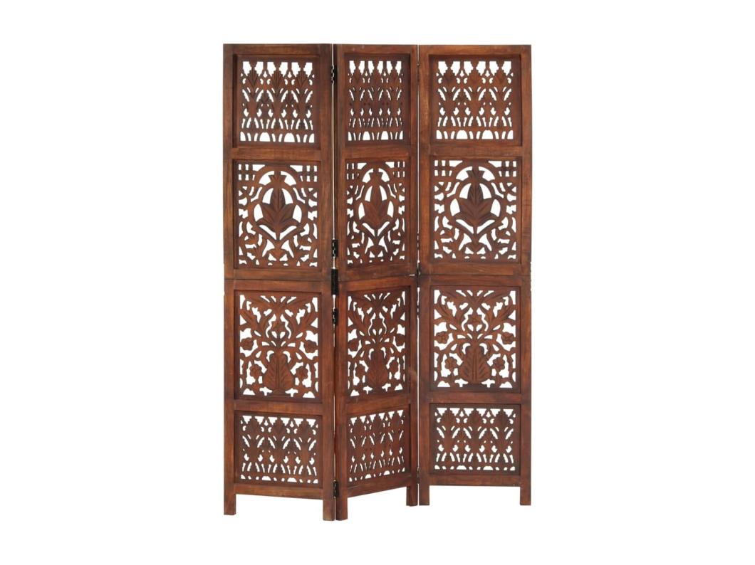 Kamerscherm 3 panelen handgesneden 120x165 cm mangohout bruin