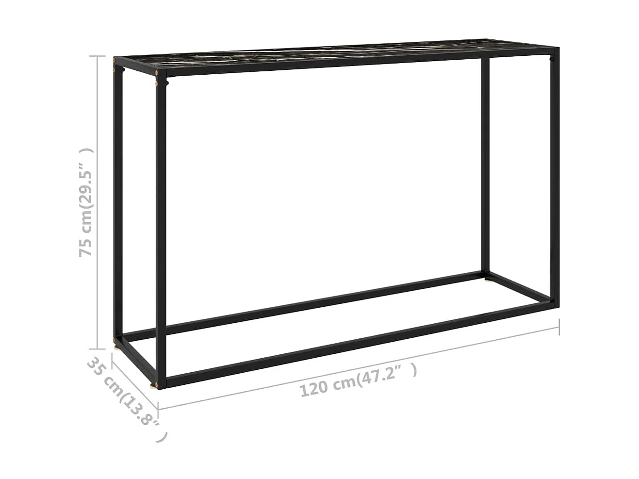 Wandtafel 120x35x75 cm gehard glas zwart