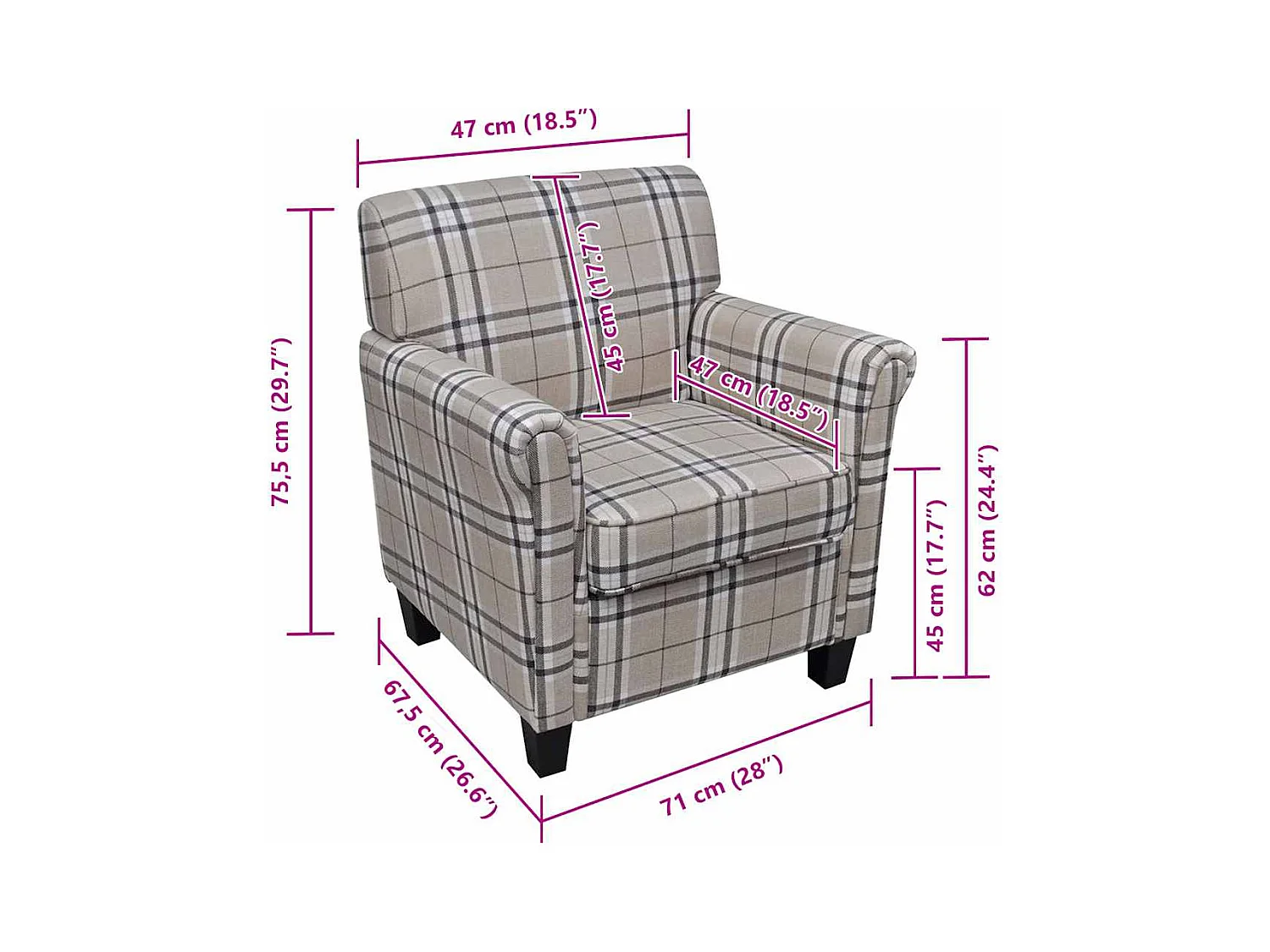 Fauteuil avec coussin Crème Tissu