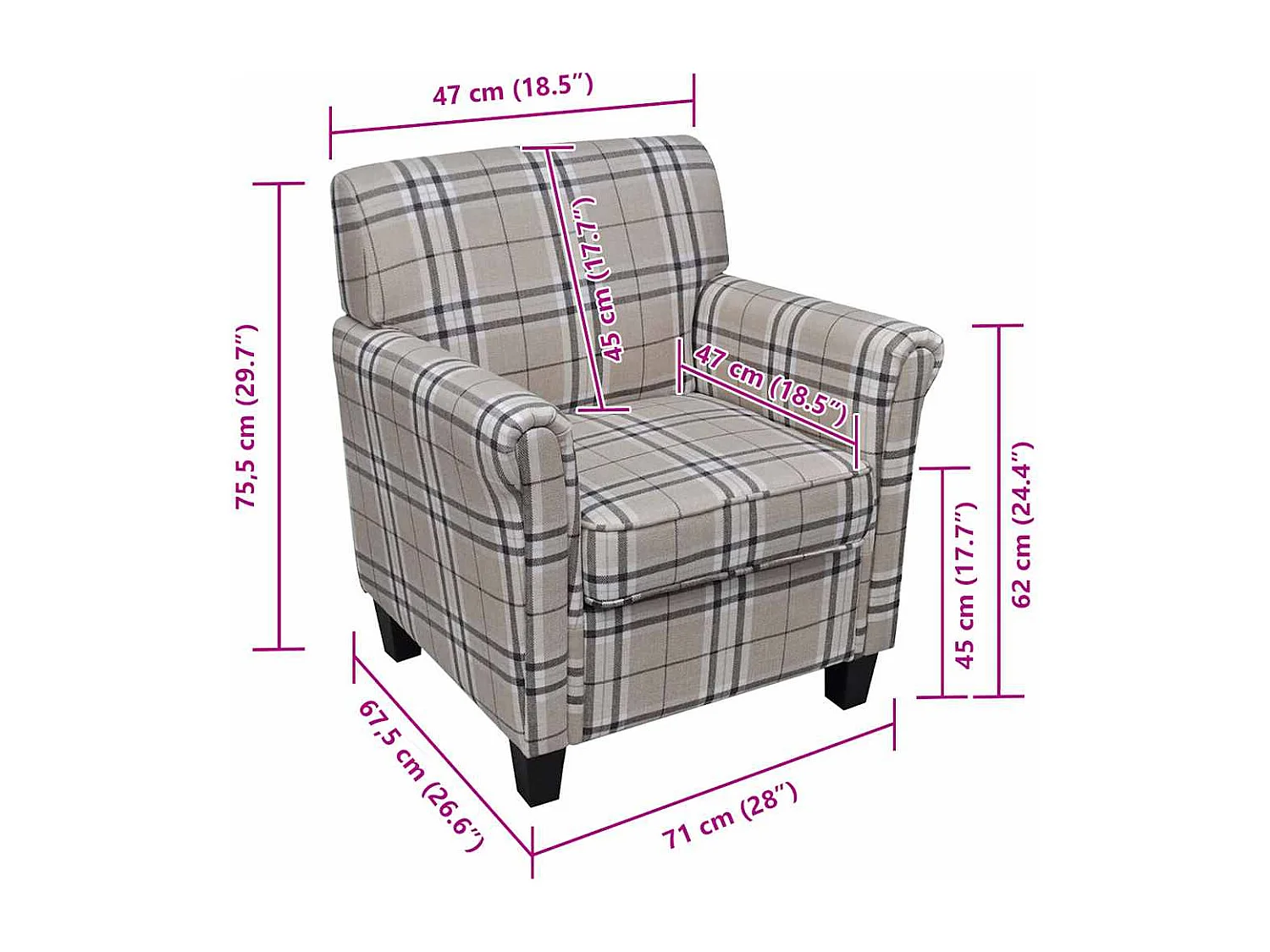 Fauteuil met kussen stof crème