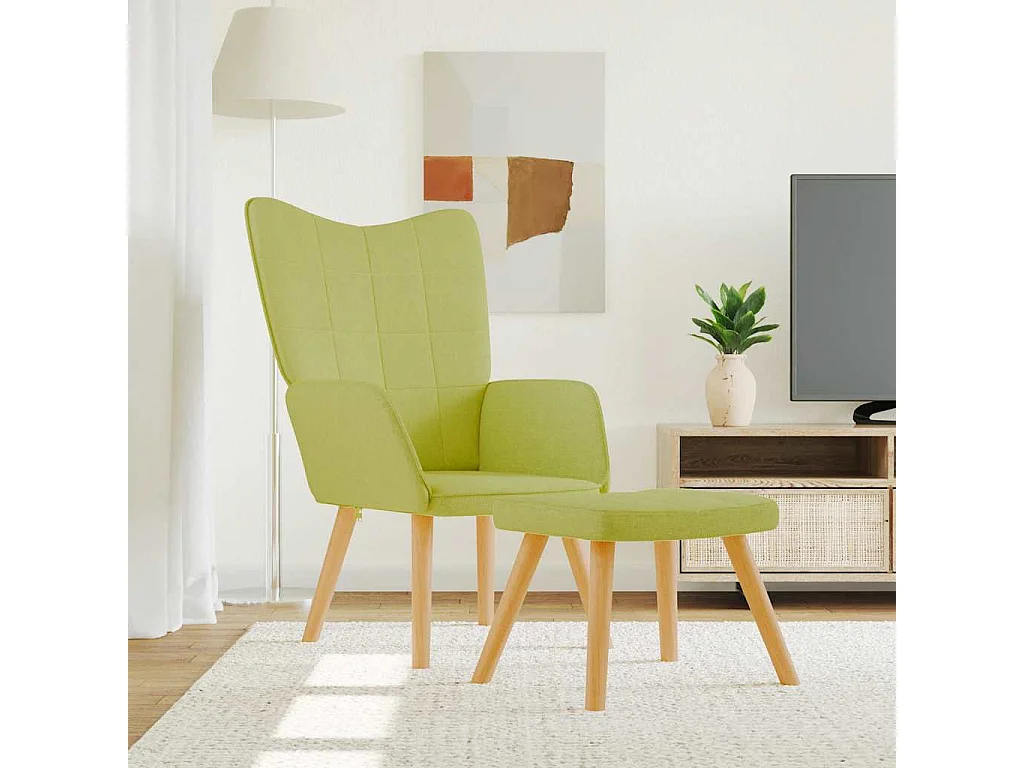 Chaise de relaxation avec tabouret Vert Tissu