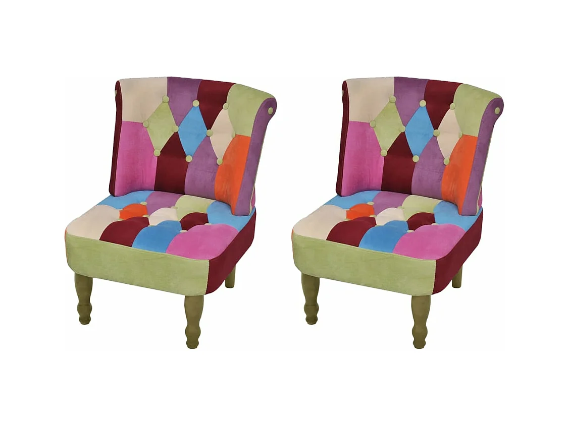 Chaises en style français lot de 2 avec design patchwork tissu