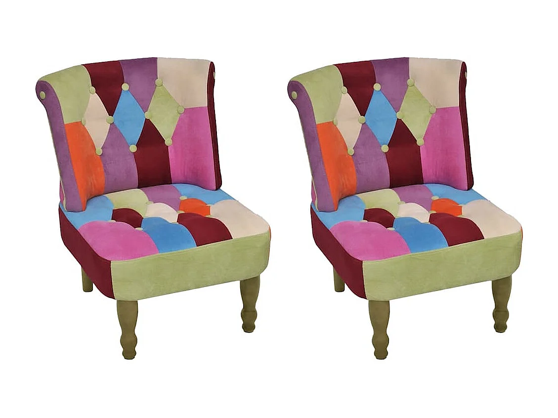 Chaises en style français lot de 2 avec design patchwork tissu