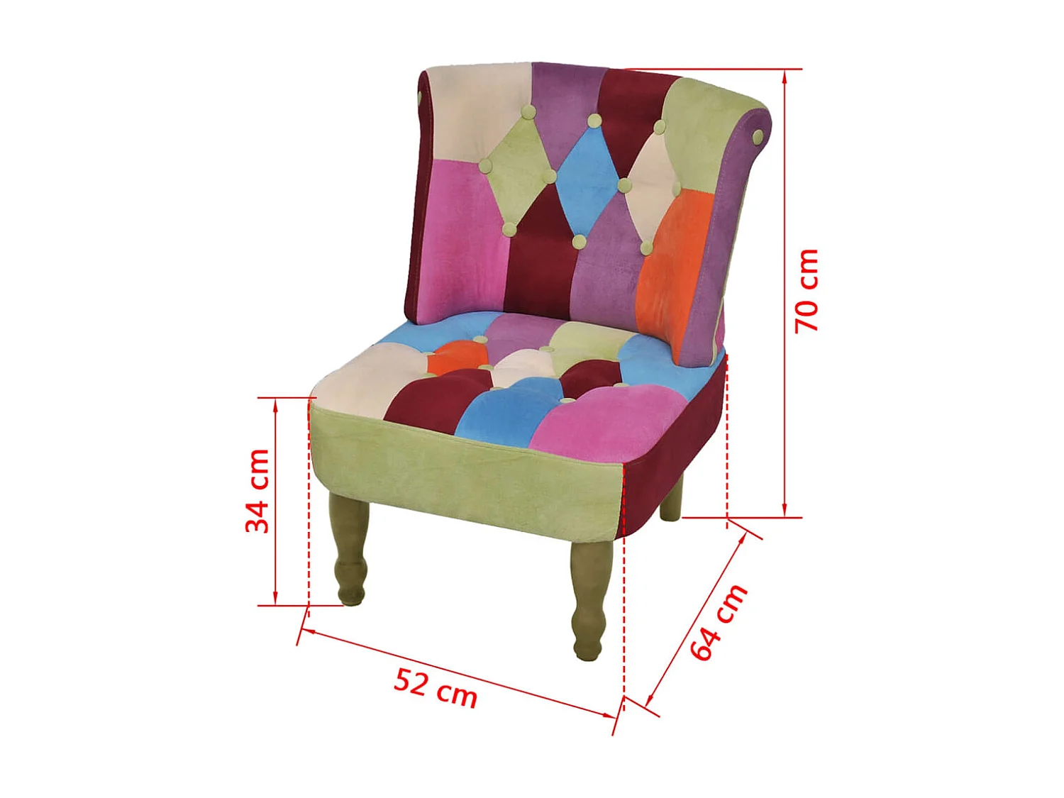 Chaises en style français lot de 2 avec design patchwork tissu